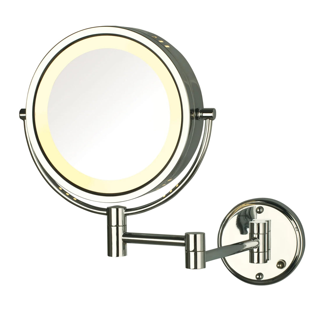 Jerdon Two-Sided Wall-Mounted Makeup Mirror with Lights - Direct Wire Lighted Mirror with 8X Magnification & Wall-Mount Arm - 8.5-inch Diameter Mirror with Chrome Finish Wall Mount - Model HL75CD
