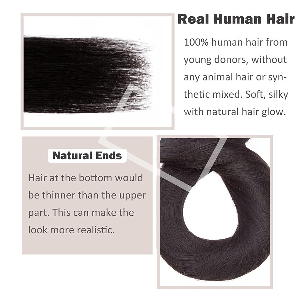 Hairro Tape in Hair Extensions 22 Inch Long Straight Human Hair #1B Natural Black 30g Thin Seamless Skin Weft Glue in Human Hairpieces 20pcs/pack for Women