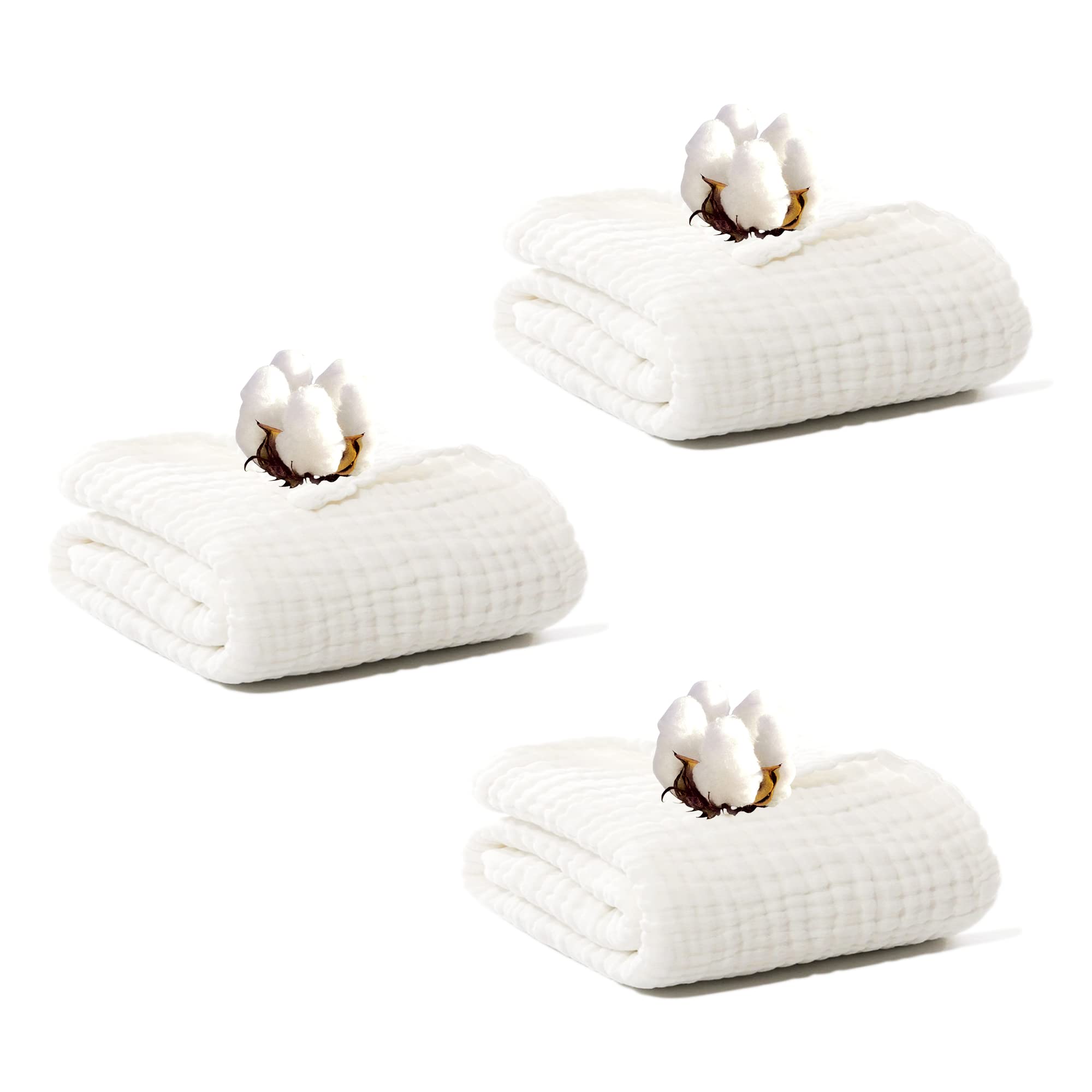 Setaria Viridis Baby Muslin Towel Blankets- 3 Pack Newborn White Gauze Towel Odor Free Soft Baby Bath Towel 6 Layers for Boys and Girls 41.5x 41.5