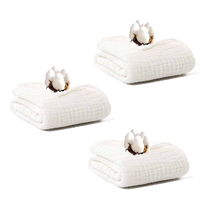 Setaria Viridis Baby Muslin Towel Blankets- 3 Pack Newborn White Gauze Towel Odor Free Soft Baby Bath Towel 6 Layers for Boys and Girls 41.5x 41.5