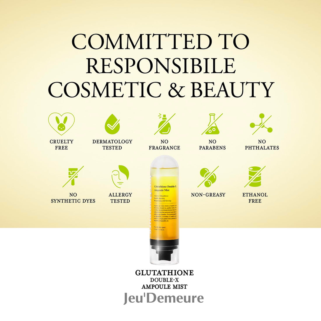 JEU'DEMEURE Glutathione Double-X Ampoule Luminous Dewy Skin Spray Korean Skin Care Mist Hydrating Face Moisturizer with 5% Niacinamide, Fermented Vitamin B for Antioxidant, Refined Skin, 2.5 fl.oz