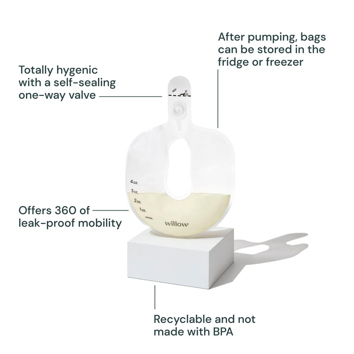 Willow - 360 Pump Spill-Proof Breast Milk Bags - 48 Ct - Holds 4 oz. Per Self-Sealing Storage Bag - Compatible with Willow 360 or 3.0 Wearable Hands Free Breast Pump