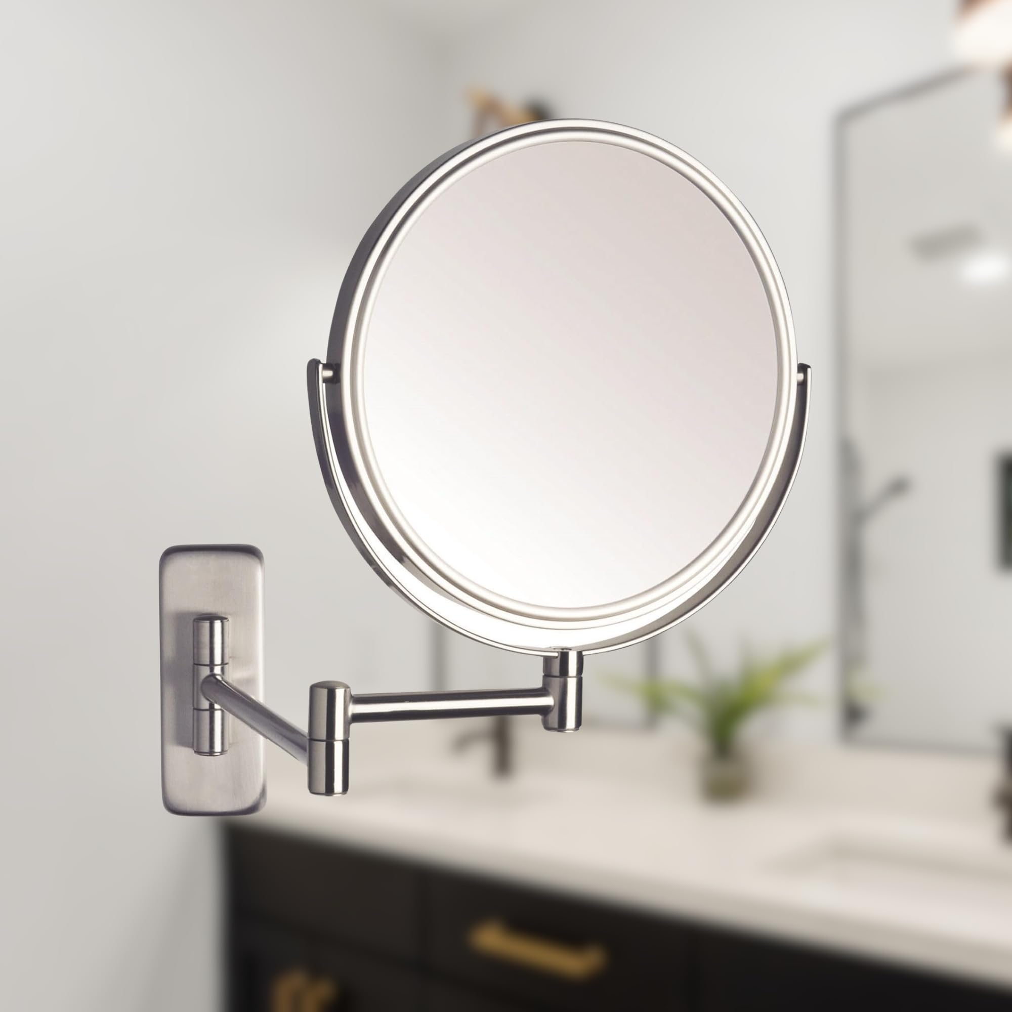 Jerdon JP7506N 8-Inch Wall Mount Makeup Mirror with 5x Magnification, Nickel Finish