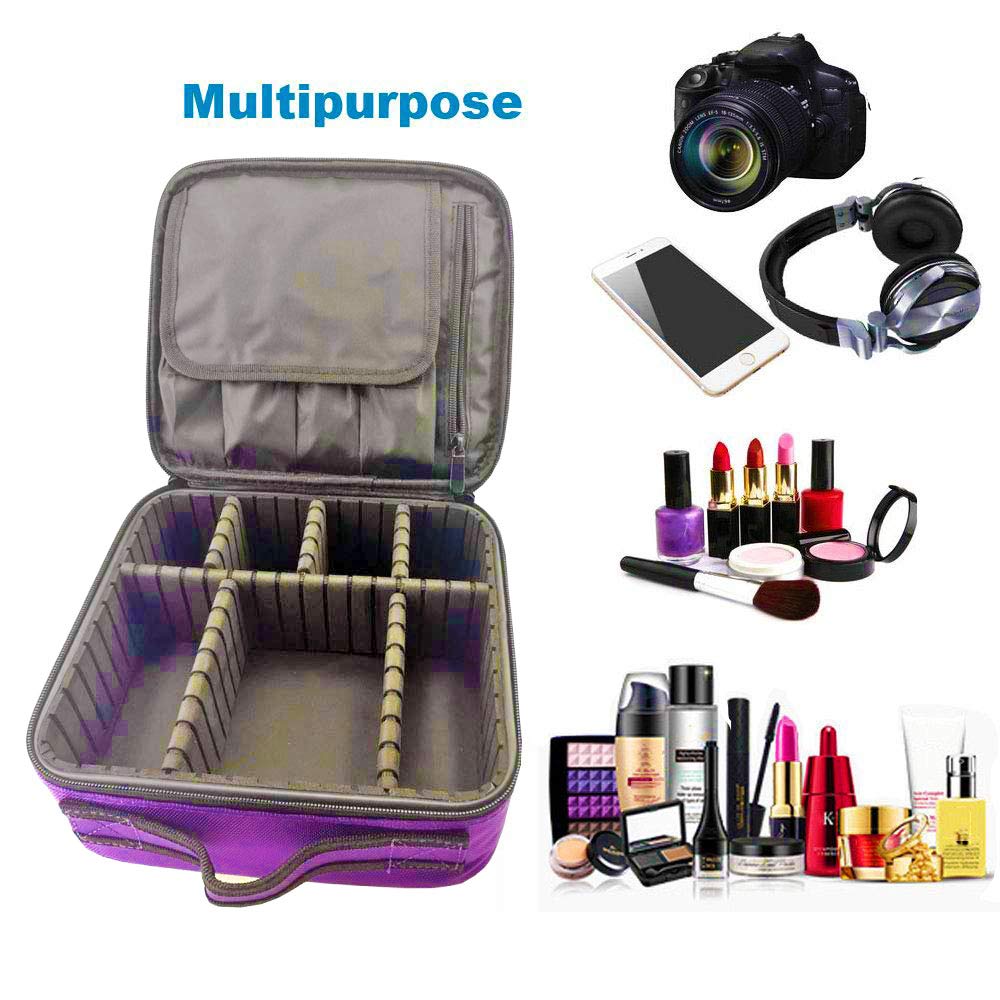 Makeup Bag for Women and Men Travel Makeup Organizer Portable Makeup Train Case Cosmetic Organizer 10 Inch Artist Storage Bag with Adjustable Dividers for Cosmetics Makeup Brushes Toiletry Purple