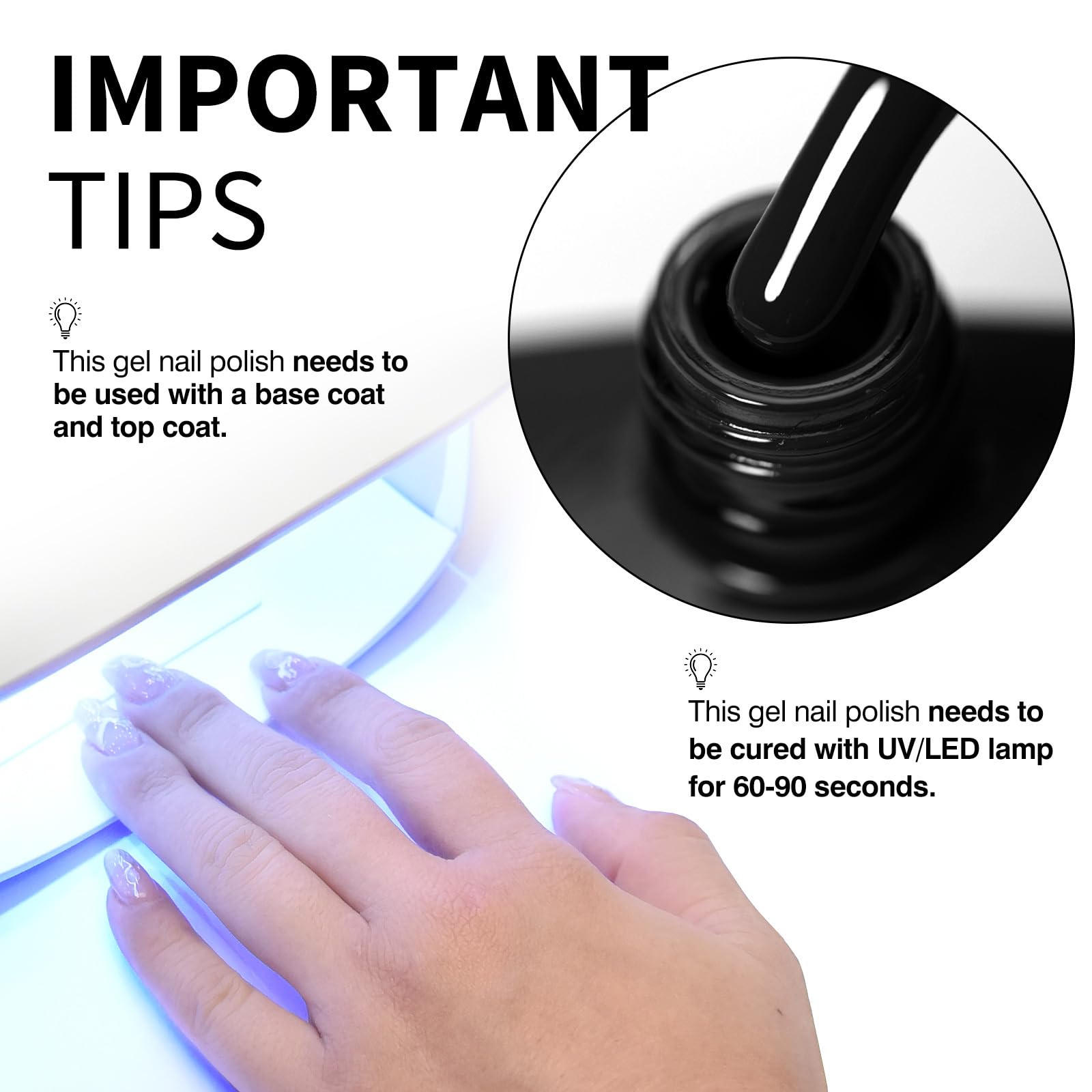 Canni Black Gel Nail Polish - Dark Black Color, High Gloss Finish, Soak Off UV Gel, DIY Salon Manicure