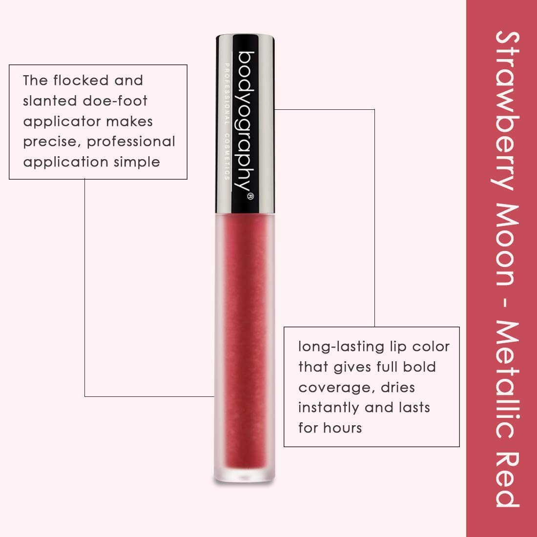 Bodyography Bodyography Metallic Liquid Lipstick (Strawberry): Bright Red Salon Makeup Long-Wearing Lipstick w/Sheen | Vegan, Gluten-Free, Cruelty-Free, Paraben-Free