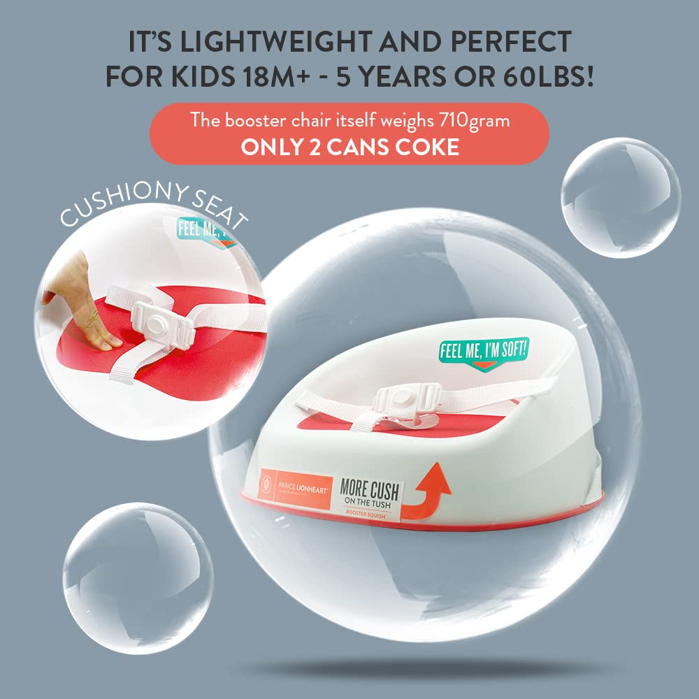 Prince Lionheart Squish Booster Seat, Fuchsia, 3-Point Harness and Dual-Strap System, Easy to Wipe Clean, and Lightweight