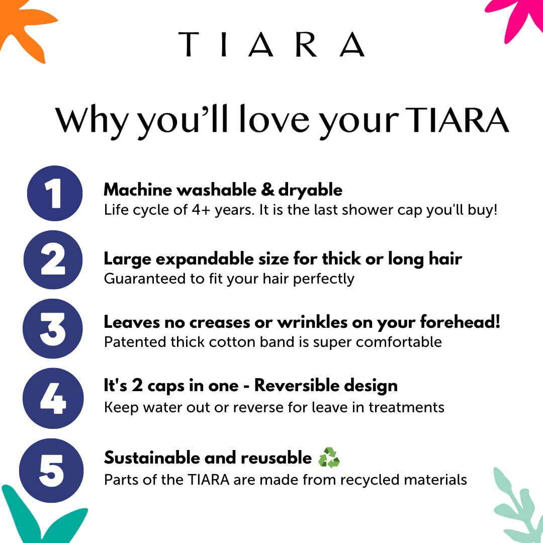 Patented Luxury Shower Cap - TIARA Shower Cap - Shower Cap for Women - Waterproof, Reusable Shower Caps - Dots