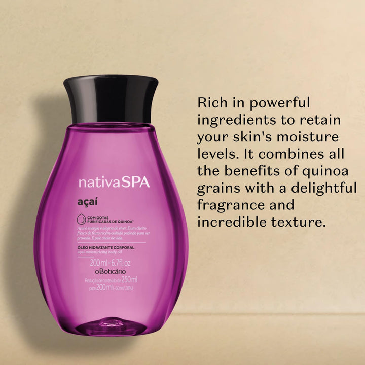 Nativa Spa Body Oil Acai by O Boticario | Ãƒâ€œleo Hidratante Corporal | Fragranced Moisturizing Oil with Purified Quinoa Drops (8.45 fl oz)
