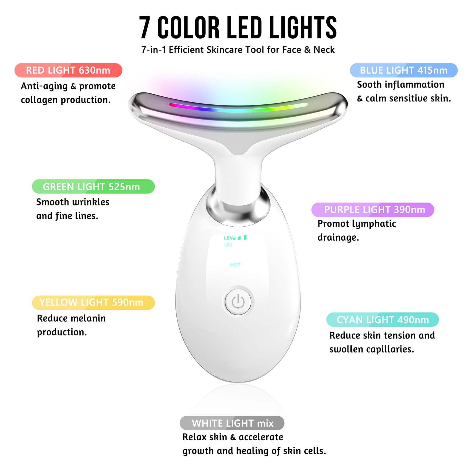 Red-Light-Therapy-for-Face and Neck, Red Light Therapy Wand, 7 Color Led Face Neck Sculpting Tool for Skin Care