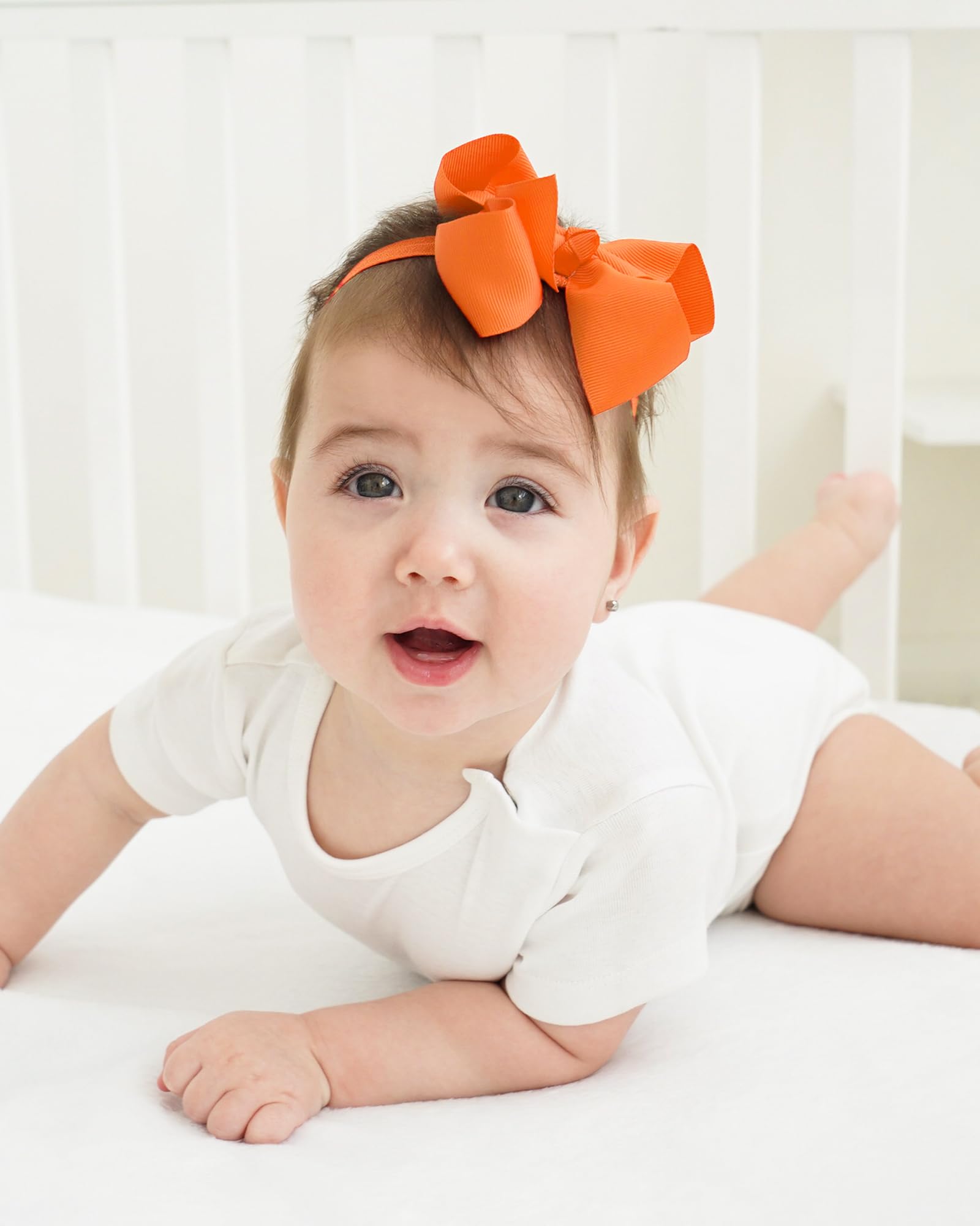 jollybows 40pcs Baby Girls Grosgrain Ribbon Hair Bows Headbands 4 Elastic Hair Band Hair Accessories for Infants Newborn- Natural Color Set