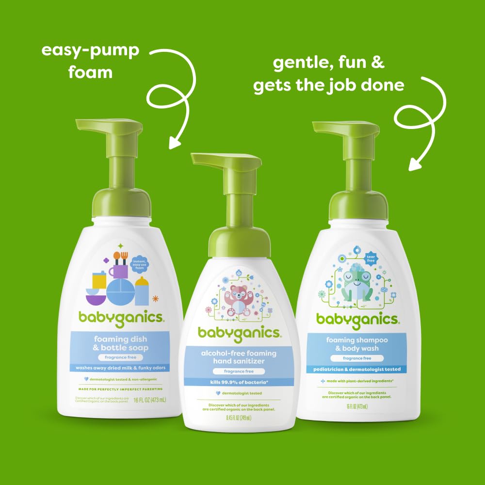 Babyganics Baby Shampoo + Body Wash Pump Bottle, Fragrance Free, 16oz, 3 Pack