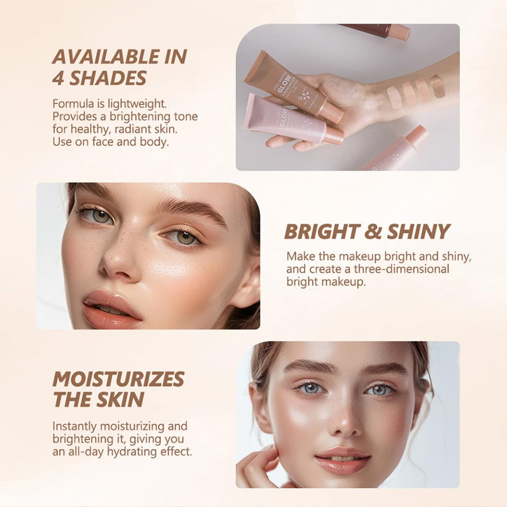 Natural Glow Illuminator Glotion - Hydrating, Long-Lasting Highlighter for Face & Body with Sheer to Light Buildable Coverage and Radiant, Sun-Kissed Look, 1.35 fl oz (#3 Medium, 1 Piece)