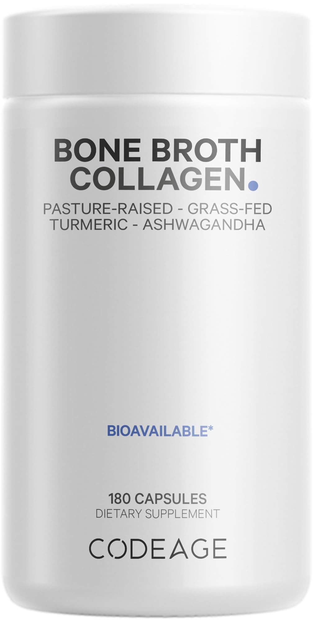 Codeage Organic Bone Broth Collagen Peptides Capsules Supplement, Grass Fed Beef Bone Broth, Free-Range Chicken Bone Broth, Turmeric & Ashwagandha - Collagen Types I, II, III - Non-GMO - 180 Capsules