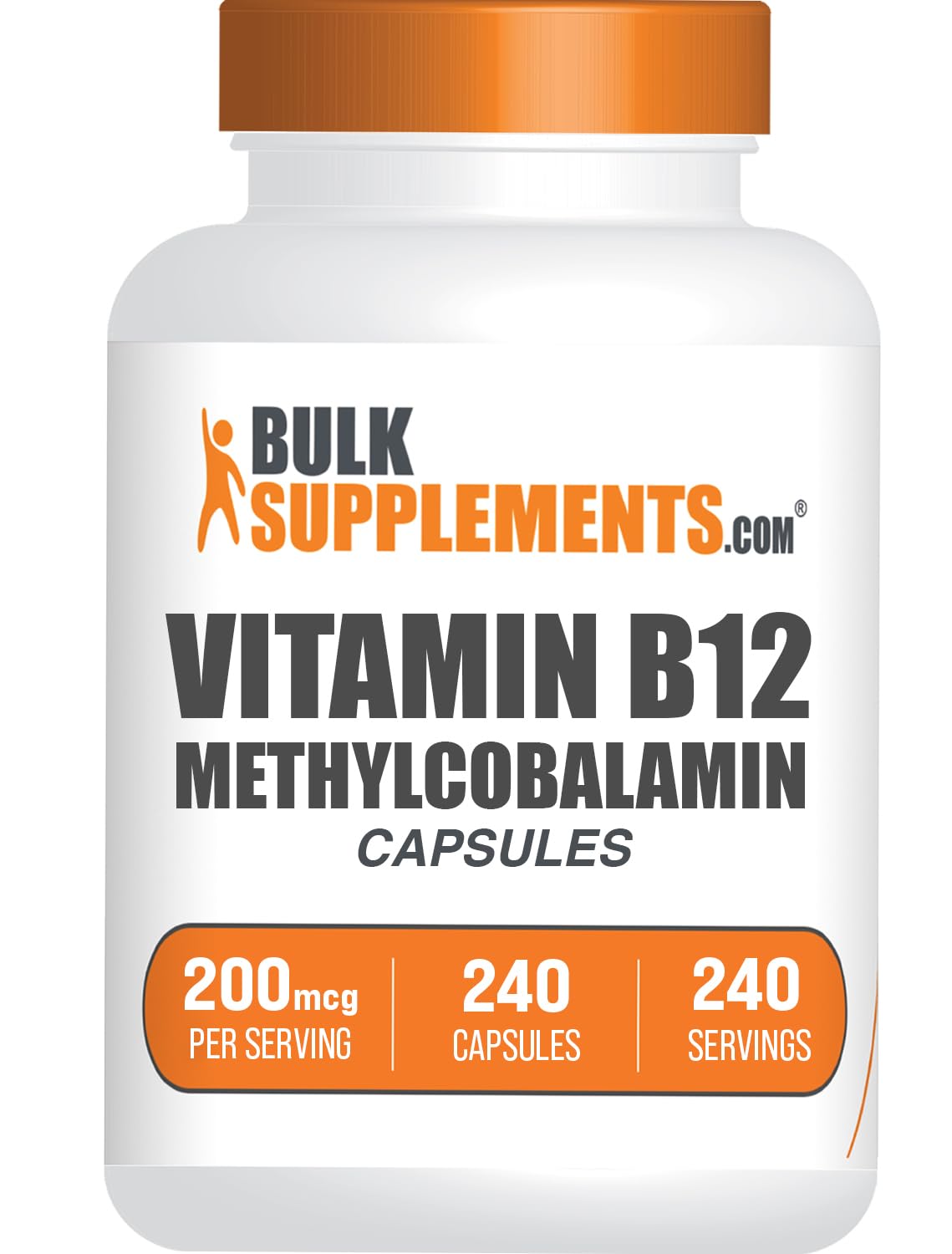 BulkSupplements.com Vitamin B12 Methylcobalamin Capsules - B12 Vitamin Supplement, B12 200mcg, for Energy Support - Gluten Free, 1 Capsule per Serving, 240 Capsules (Pack of 1)