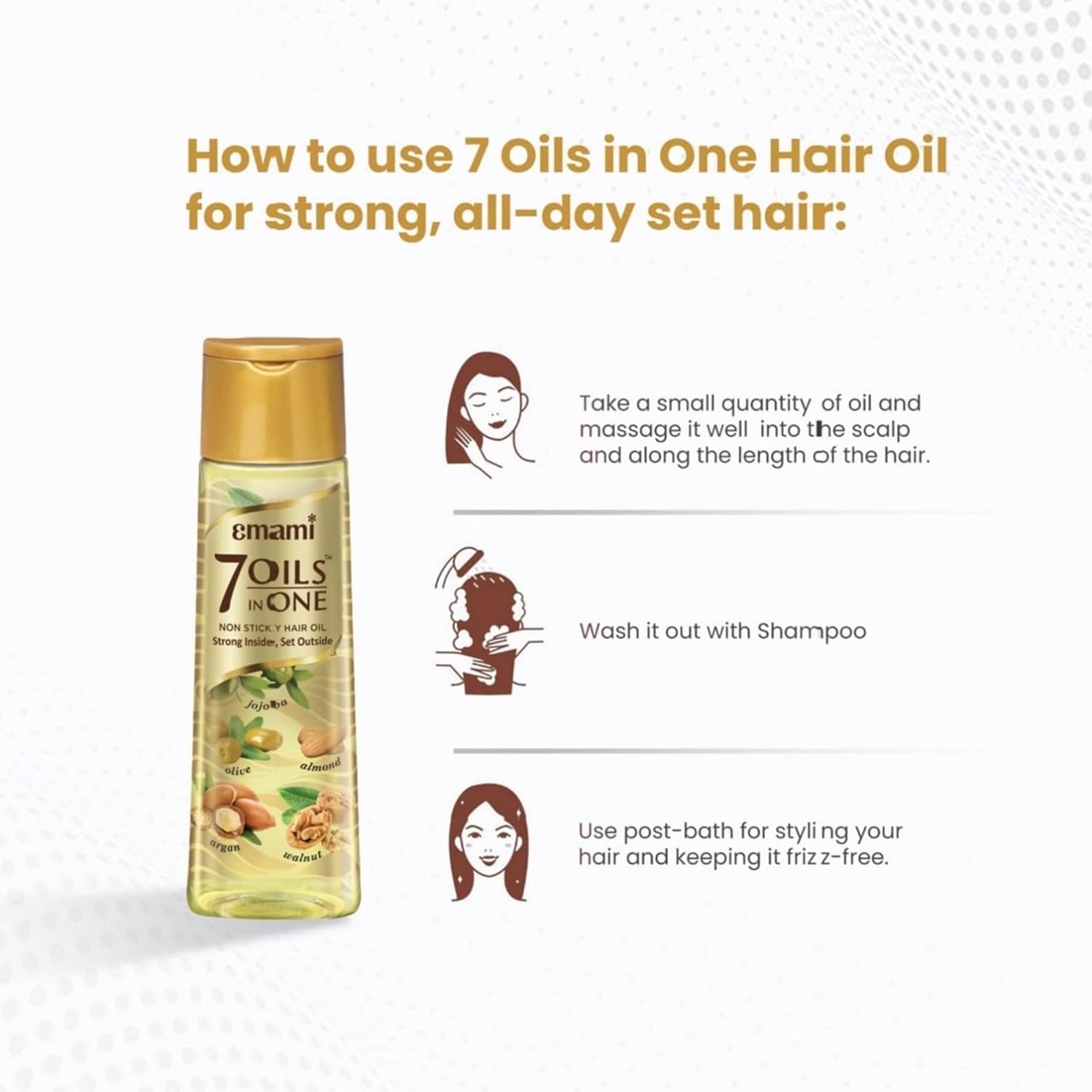 Emami 7-in-1 Hair Oil | with Natural Ayurvedic Herbs | Repairs Hair Damage | Nourishes Scalp | Fights Dandruff | Provides Strong & Healthy Hairs | 3.38 Fl Oz/100ml