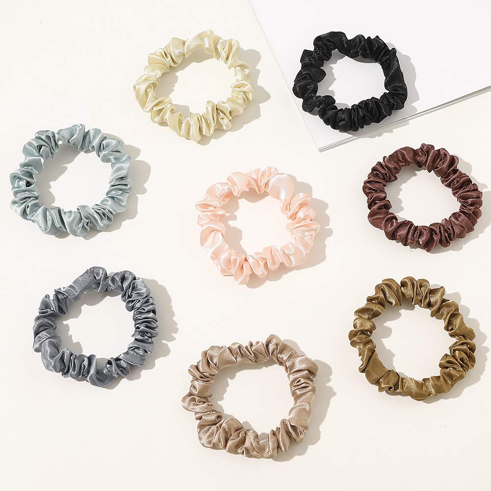 Scrunchies Silk Satin Hair Ties - Elestics Ponytail Holder Hair Bands Small Scrunchy For Thick Curl Hair No Crease Hair Ties Accessories Soft Ropes No Hurt Your Hair for Women and Girls