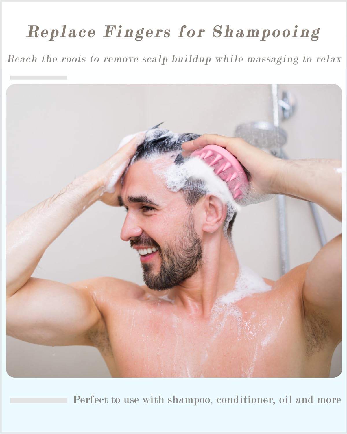 FREATECH Hair Scalp Massager Shampoo Brush (One Piece of Solid Silicone), Fine Scrub to Exfoliate, Fits Perfectly to The Scalp and Palm, Dandruff Removal and Hair Growth, Hygienic & Sturdy, Pink