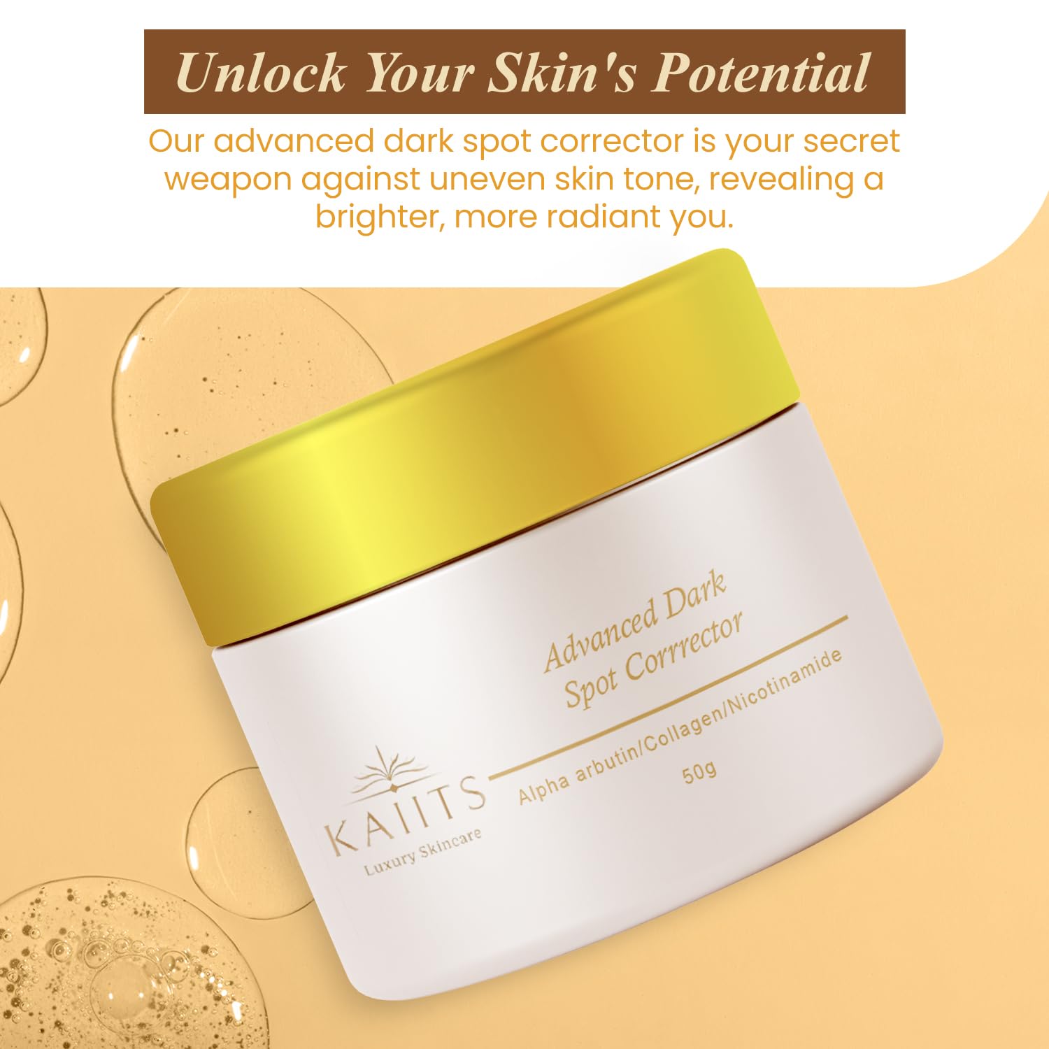 KAIITS Advanced Dark Spot Corrector for Face, Neck, Intimate areas, Inner thighs with Alpha Arbutin, Nicotinamide, & collagen. - Triple-Power Formula for Even, Youthful Skin! 1.7 Oz.