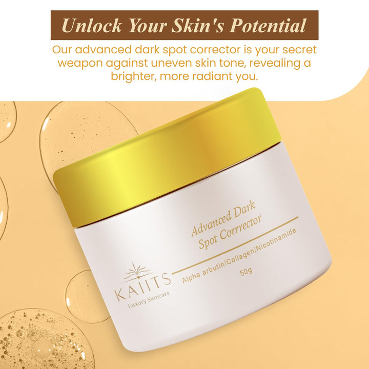 KAIITS Advanced Dark Spot Corrector for Face, Neck, Intimate areas, Inner thighs with Alpha Arbutin, Nicotinamide, & collagen. - Triple-Power Formula for Even, Youthful Skin! 1.7 Oz.