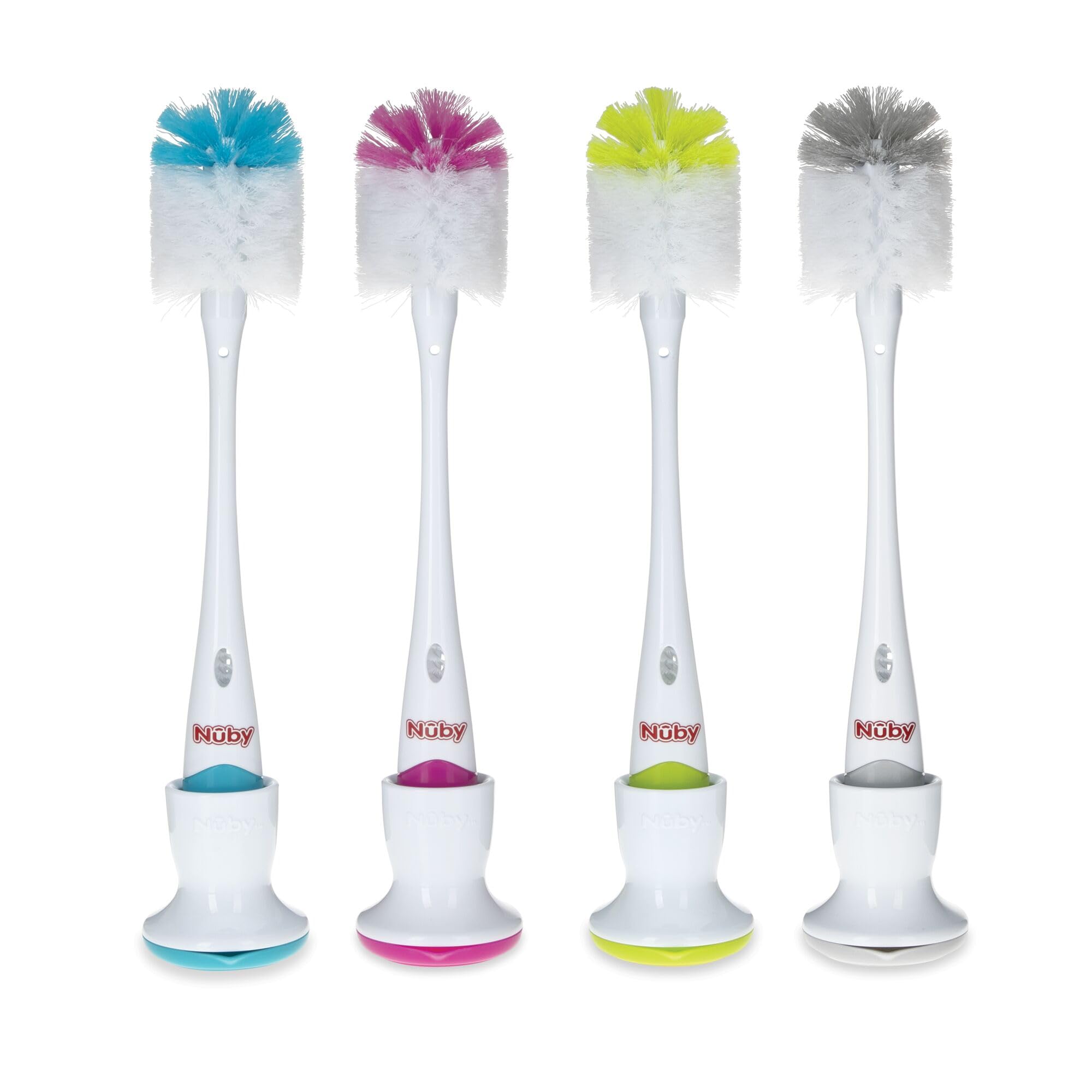 Nuby 2 in 1 Bottle and Nipple Brush with Stand, 1 Pack, Colors May Vary