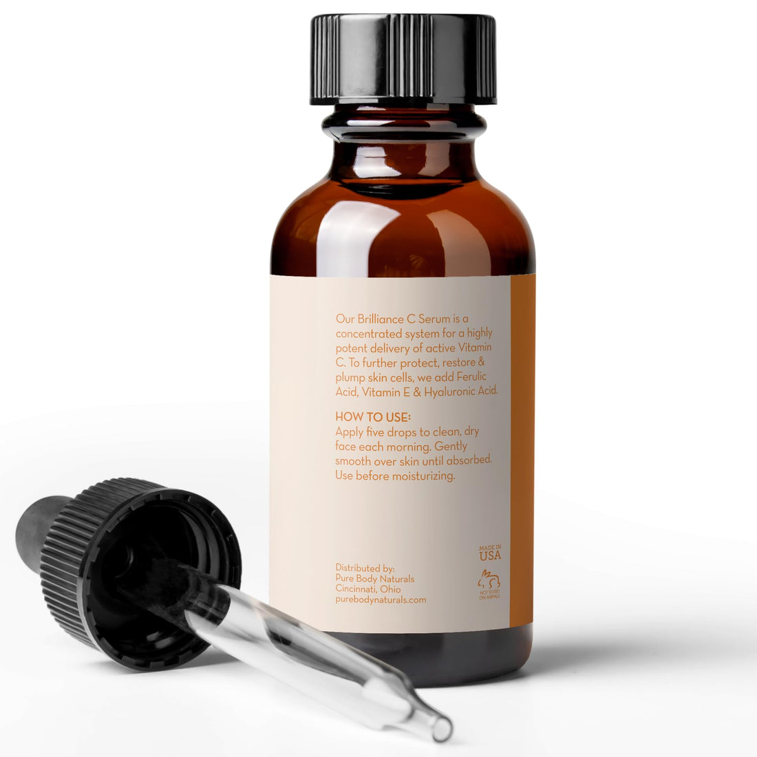 Hyaluronic Acid Serum, New and Improved Brilliance-C Vitamin C Serum for Face, Age-Defying Dark Spot Corrector for Face - Vegan, Cruelty-Free Facial Serum - Wrinkle Serum by Pure Body Naturals, 1 oz