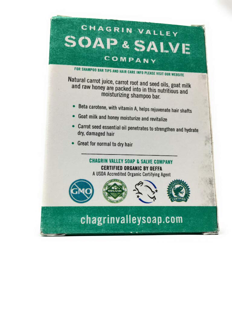Chagrin Valley Soap & Salve Organic Natural Shampoo Bar (Carrot Milk & Honey, 1 Bar)