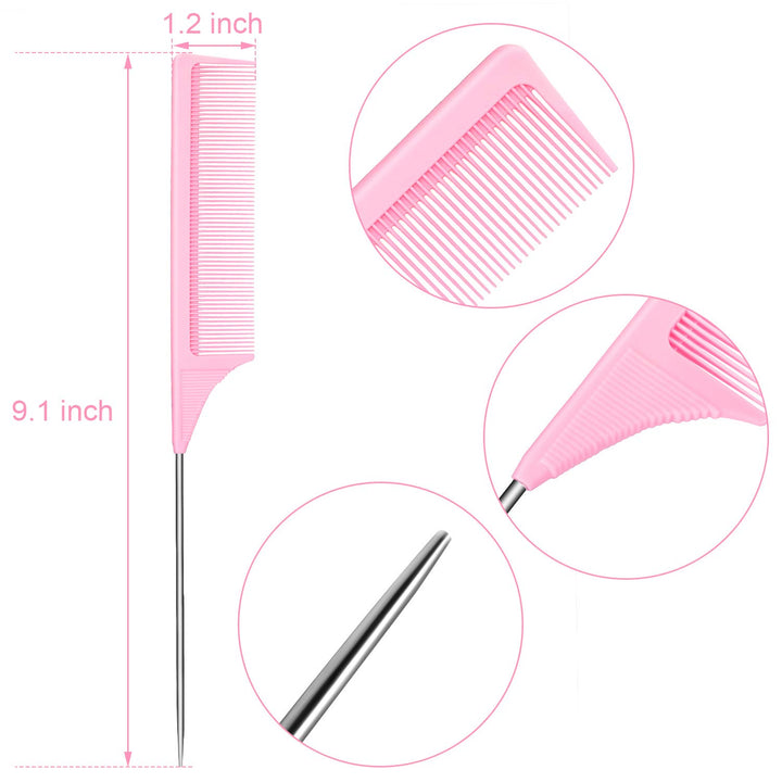 2 Pieces Tail Combs Carbon Fiber Teasing Combs Rat Tail Lifting Combs Styling Combs for Hair Salon or Home Supplies (Pink)