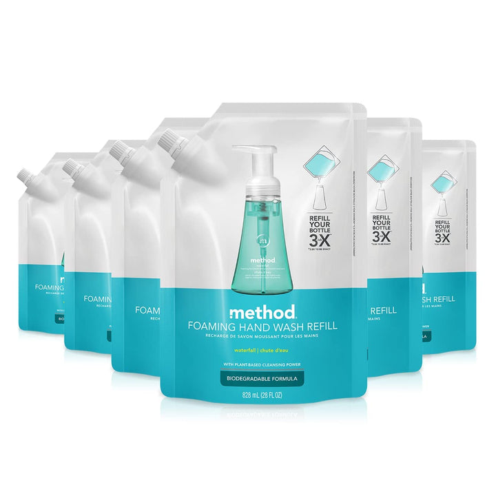 Method 01366 Foaming Hand Wash Refill, Waterfall Scent, Pouch Pack, 28oz Volume, 9.57 Height, 6.41 width, 28 fl. oz. (Pack of 6)