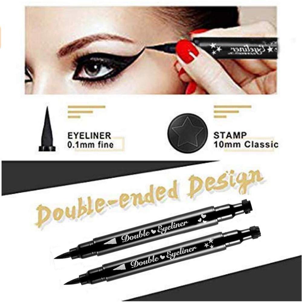 EVPCT 4-in-1 Star Flowers Hearts Face Makeup Set - Black Colored Liquid Winged Eyeliner Stamp, Waterproof Star Eye Liner Wing Eyeliner Stamp Figures Tool