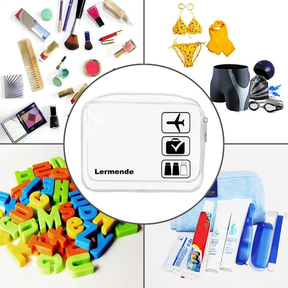 Lermende 2pcs/pack Clear Toiletry Bag TSA Approved Travel Carry On Airport Airline Quart Sized 3-1-1 Compliant Bag Make-up Pouch Kit (Clear)