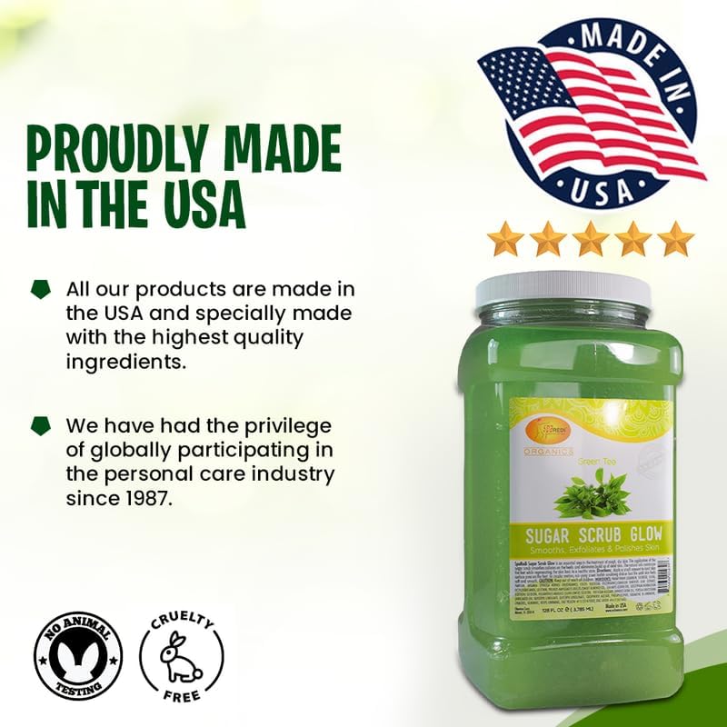 SPA REDI - Sugar Body Scrub, Green Tea, 128 Oz - Exfoliating, Moisturizing, Hydrating and Nourishing, Glow, Polish, Smooth and Fresh Skin - Body Exfoliator
