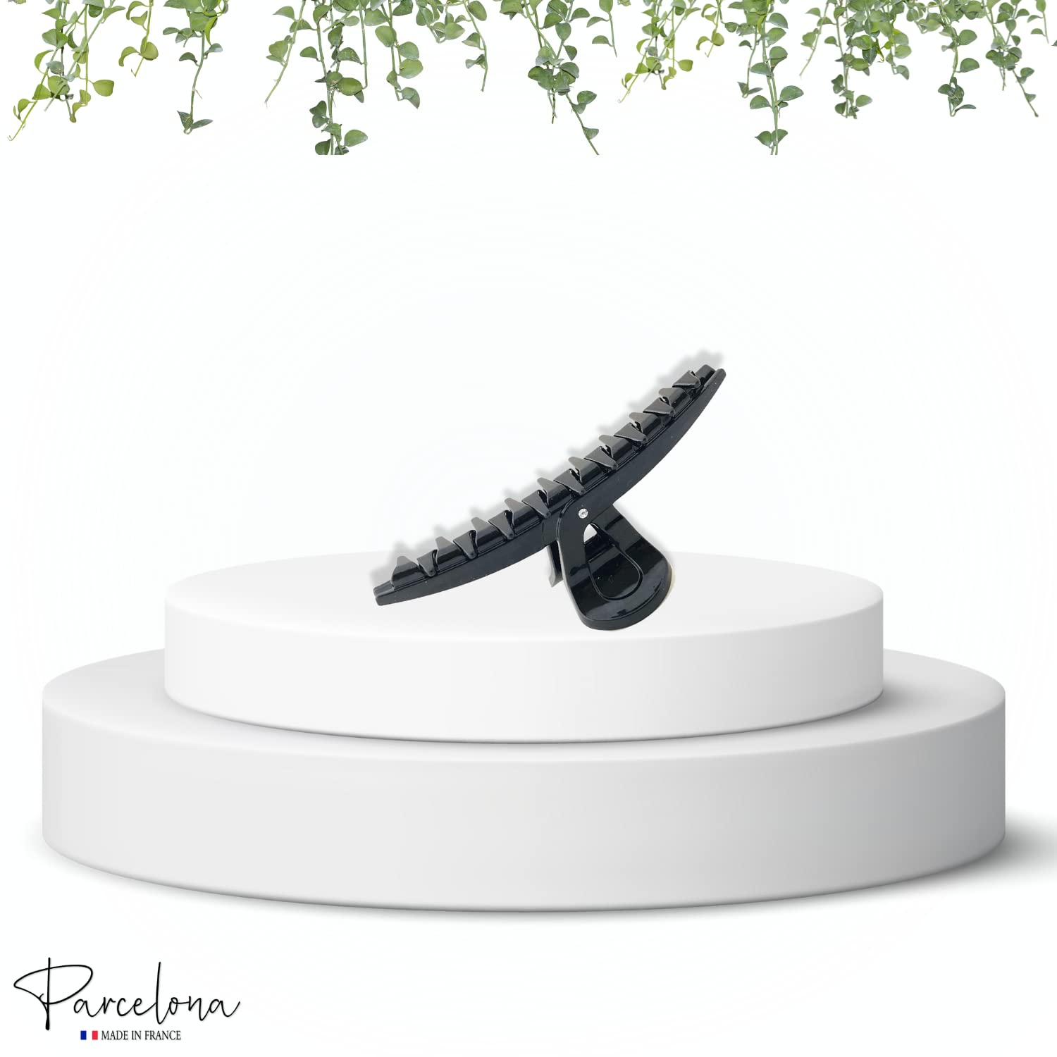 Parcelona France Pinch Black Covered Spring Crystal Jaw Hair Claw Clip Clamp Clutcher with Inner Teeth