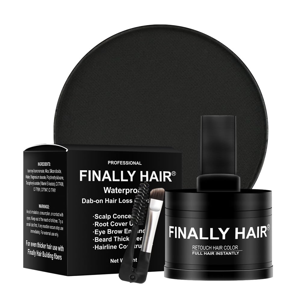 Finally Hair Black Dab-on Hair Fibers & Hair Loss Concealer, Hairline Creator, Eye Brow Enhancer, and Beard Filler. Dab-on Hair Fiber Shadow Powder (Black)