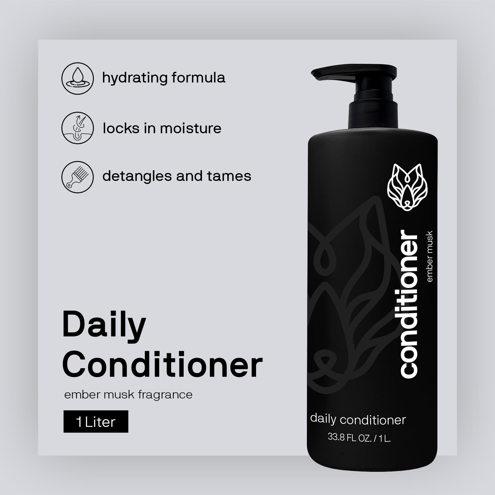 Black Wolf Mens Everyday Hair Conditioner, 1 Liter - Salon-Grade Professional Deep Conditioner Smooths, Detangles & Locks in Moisture for Hydrated & Moisturized Scalp - Hydrating For All Hair Types