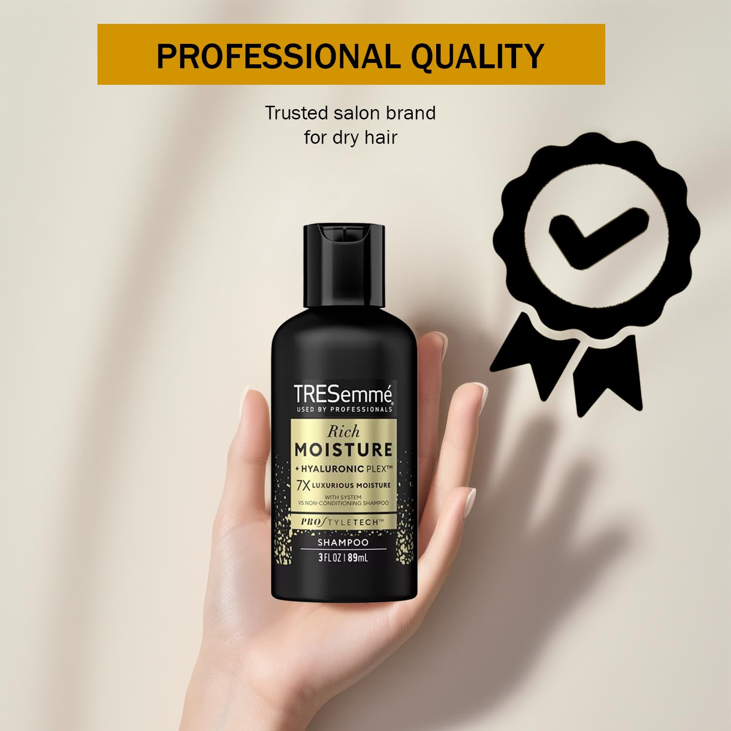 TRESemmé Rich Moisture Shampoo and Conditioner set - 2 Shampoo + 2 Conditioner Travel Size - Hair care for Dry or Dull Hair with Hyaluronic Plex 3 oz. Ea