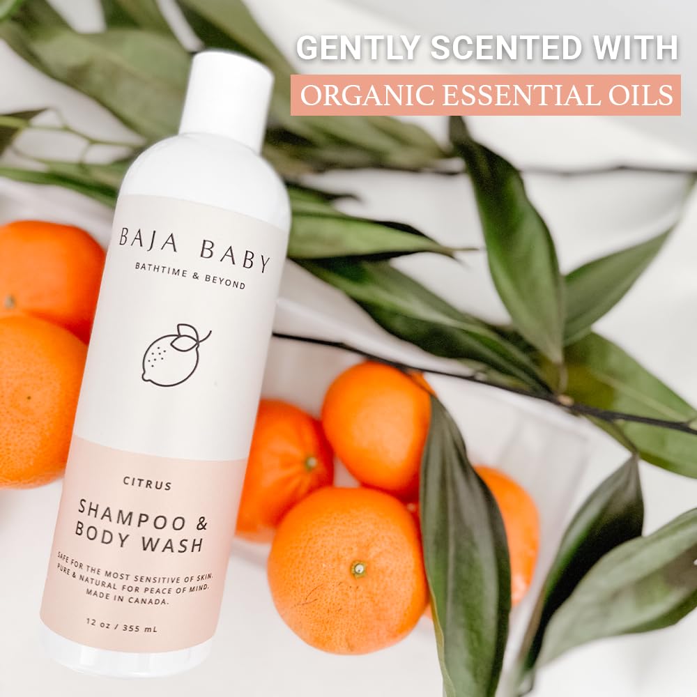 Baja Baby Citrus Shampoo and Body Wash - EWG Verified - Family Size - 16 fl oz - New and Improved - Free of Sulphates, Parabens and Phosphates - Dr Approved! (One Bottle)