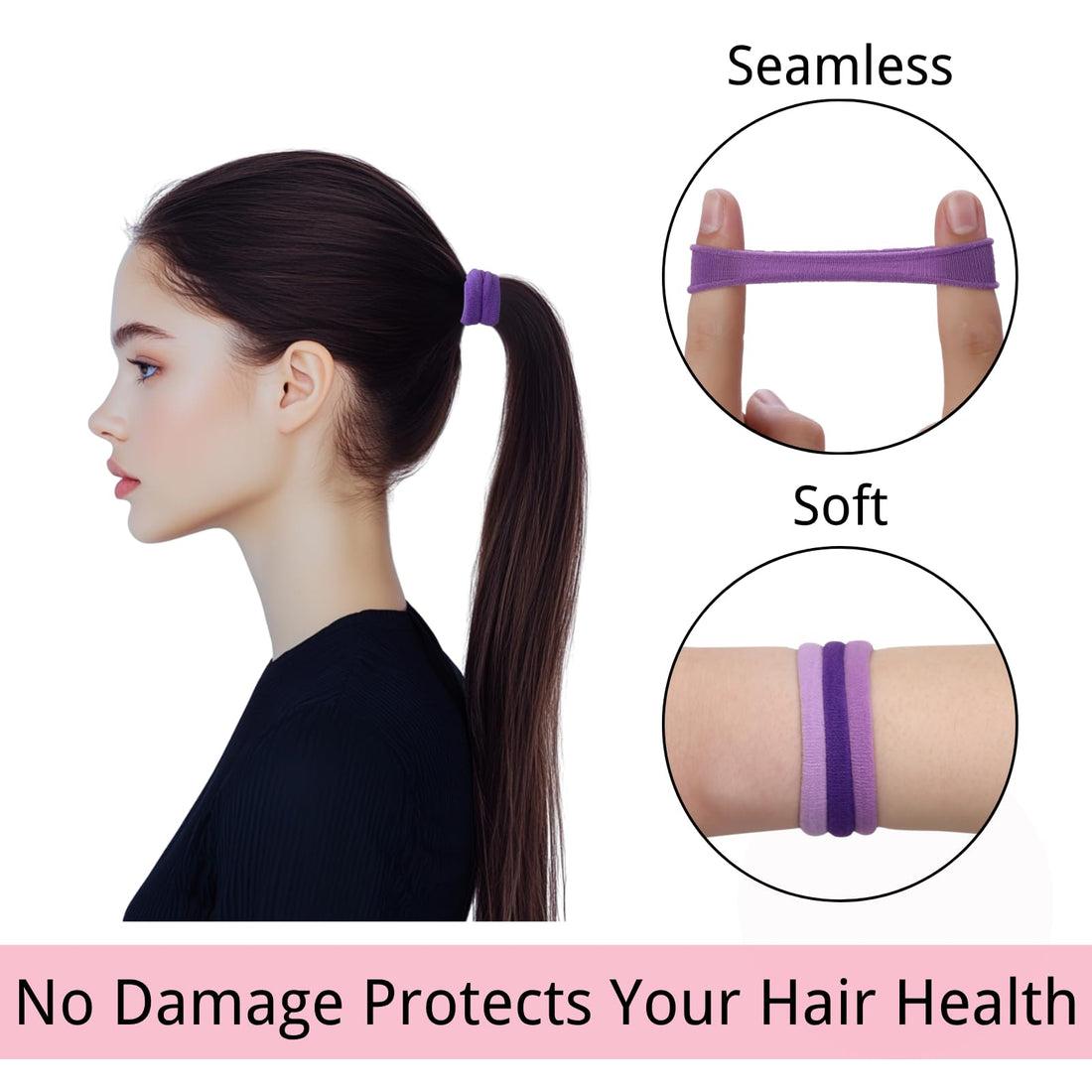 LuSeren 120 Pcs Purple Hair Ties for Women, No Damage Soft Seamless Nylon Hair Elastics for Thick Hair, Ponytail Holders, 3 Gradient Purple Hair Accessories