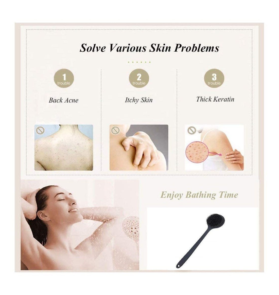 Cinlitek Silicone Body Scrubber, Long Handle Back Scrubber for Shower, Silicone Body Brush Shower Scrubber For Body, Shower Srush Back Brush Body Exfoliator