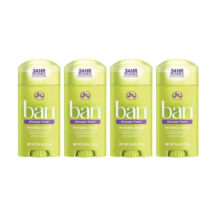 Ban Antiperspirant Deodorant, Invisible Solid, Shower Fresh, 2.6-Ounce (Pack of 4)