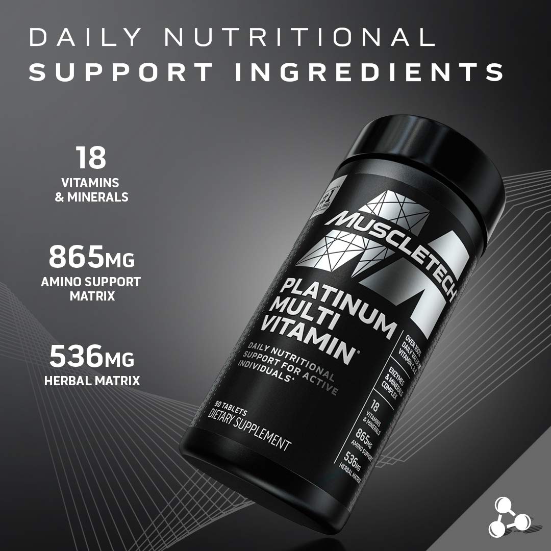 MuscleTech Platinum Multivitamins for Men & Women - Multi-Vitamin Supplement for Immune Support - 18 Vitamins & Minerals, Vitamin A C D E B6 B12 - Daily Workout Supplements for Men - 90 Capsules
