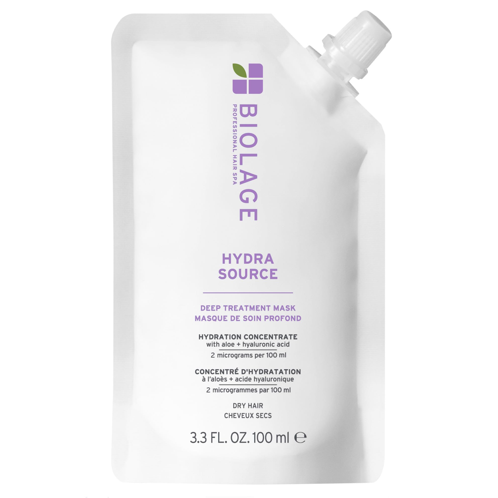 Biolage Hydra Source Deep Treatment Mask - Nourishes & Smooths, For Dry Hair, Infused with Micro-Filtered Aloe Vera & Fermented Hyaluronic Acid, Vegan & Paraben-Free, 3.3 Fl Oz, Packaging may vary