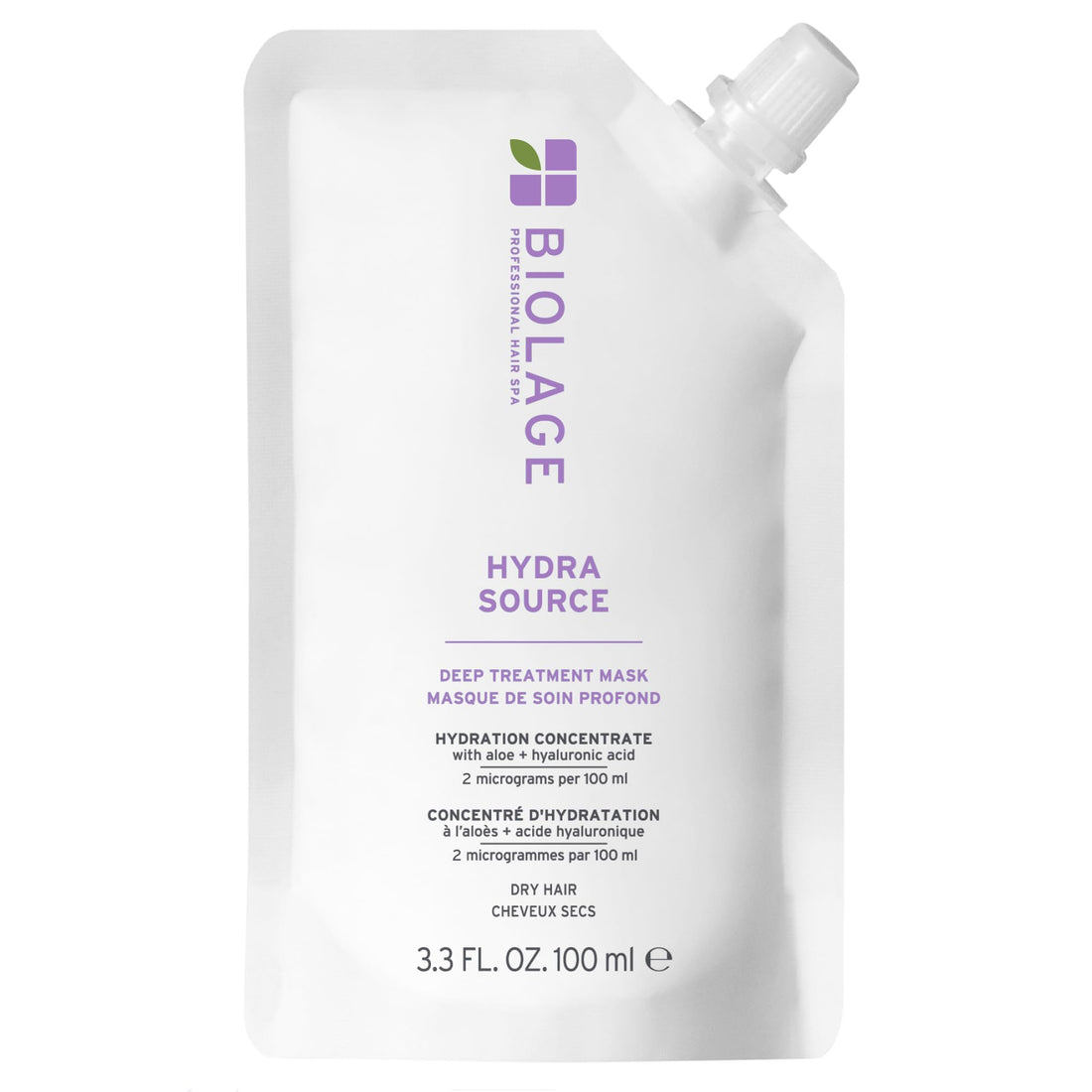 Biolage Hydra Source Deep Treatment Mask - Nourishes & Smooths, For Dry Hair, Infused with Micro-Filtered Aloe Vera & Fermented Hyaluronic Acid, Vegan & Paraben-Free, 3.3 Fl Oz, Packaging may vary