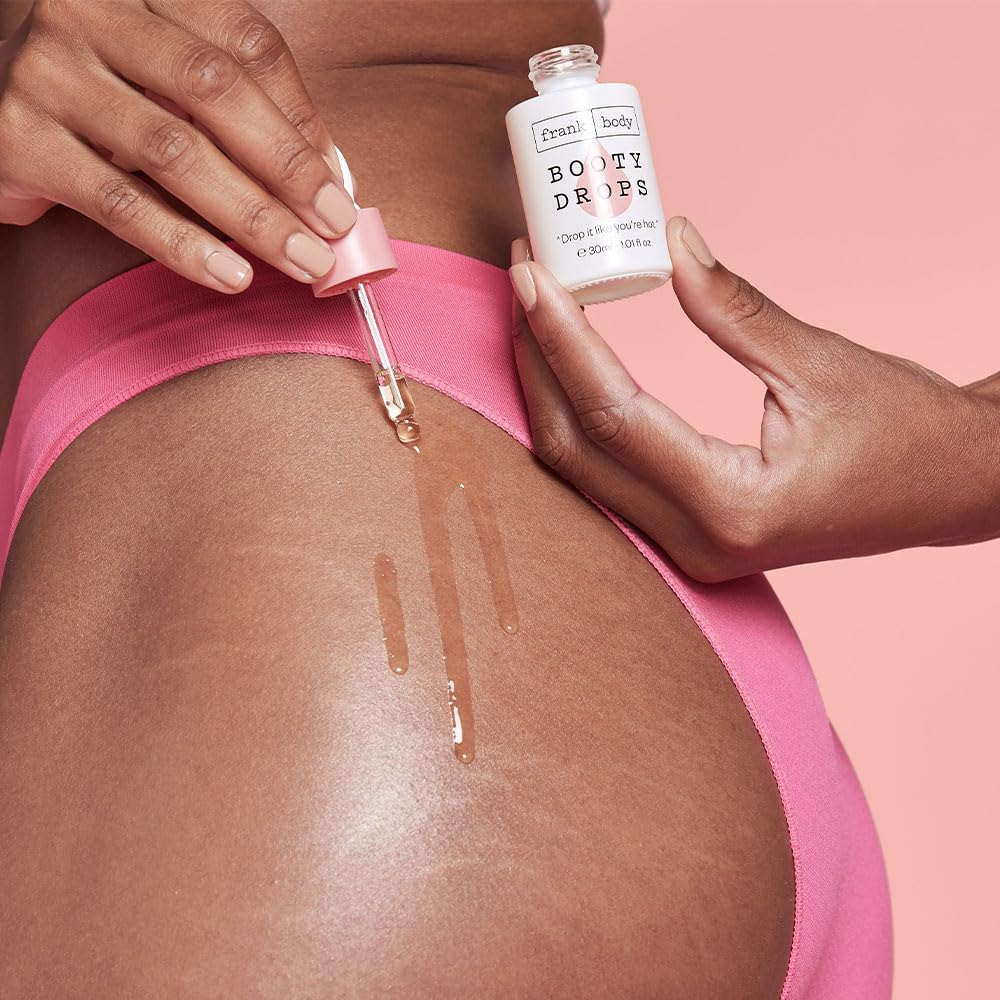 frank body Booty Drops Firming Body Oil | Vegan & Cruelty Free, Hydrates, Softens, and Smooths with Caffeine, Guarana, Carrot Root Extract, and Grapeseed & Jojoba Oils | 1.0 fl oz / 30 mL
