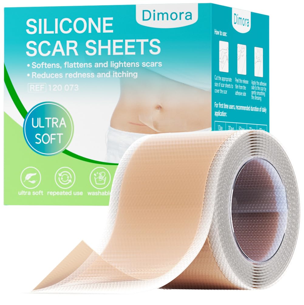 Dimora Medical Grade Silicone Scar Sheets -Ultra Soft Silicone Scar Tape (1.6”x60 Roll), Hypoallergenic Scar Removal Treatment for Surgical Scars, C Section, Tummy Tuck, Keloid Treatment