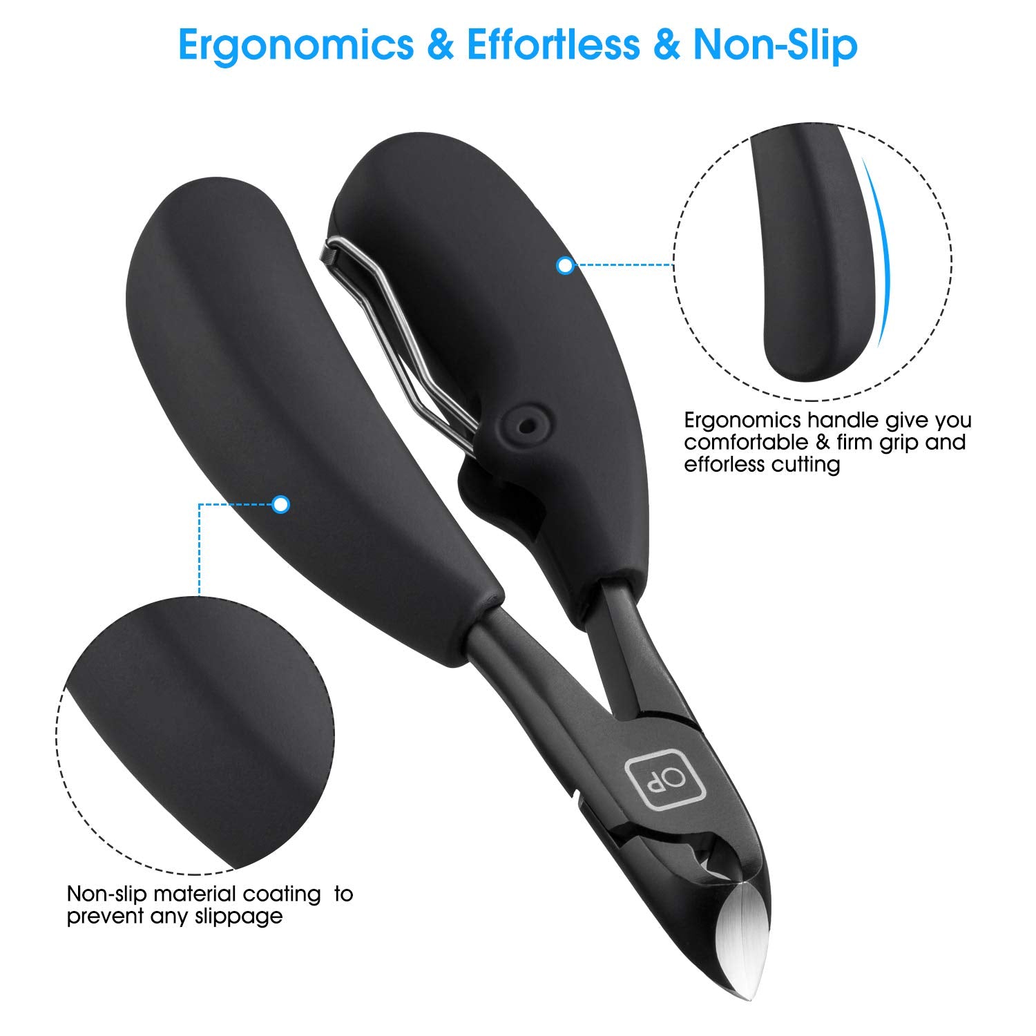 Toenail Clippers For Thick & Ingrown Toe Nails Heavy Duty Precision Nail Scissors Super Sharp Curved Blade Grooming Tool Opove X5, Black