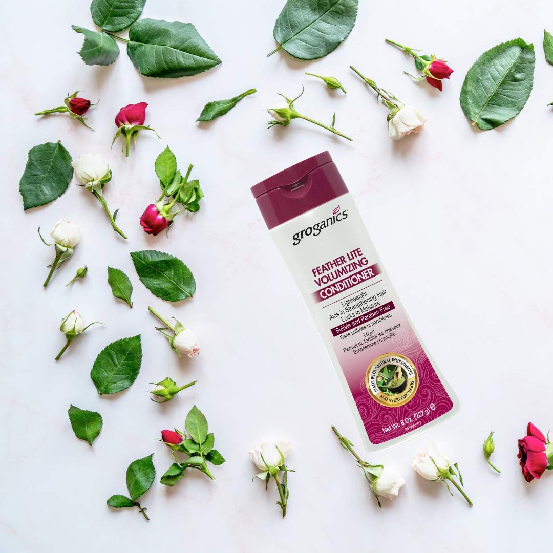 Groganics Feather Lite Volumizing Conditioner - lightweight, deeply hydrating & moisturizing for strong, healthy silky shiny hair, strengthen thin, fine & weak damaged hair, help with dry scalp 8 oz