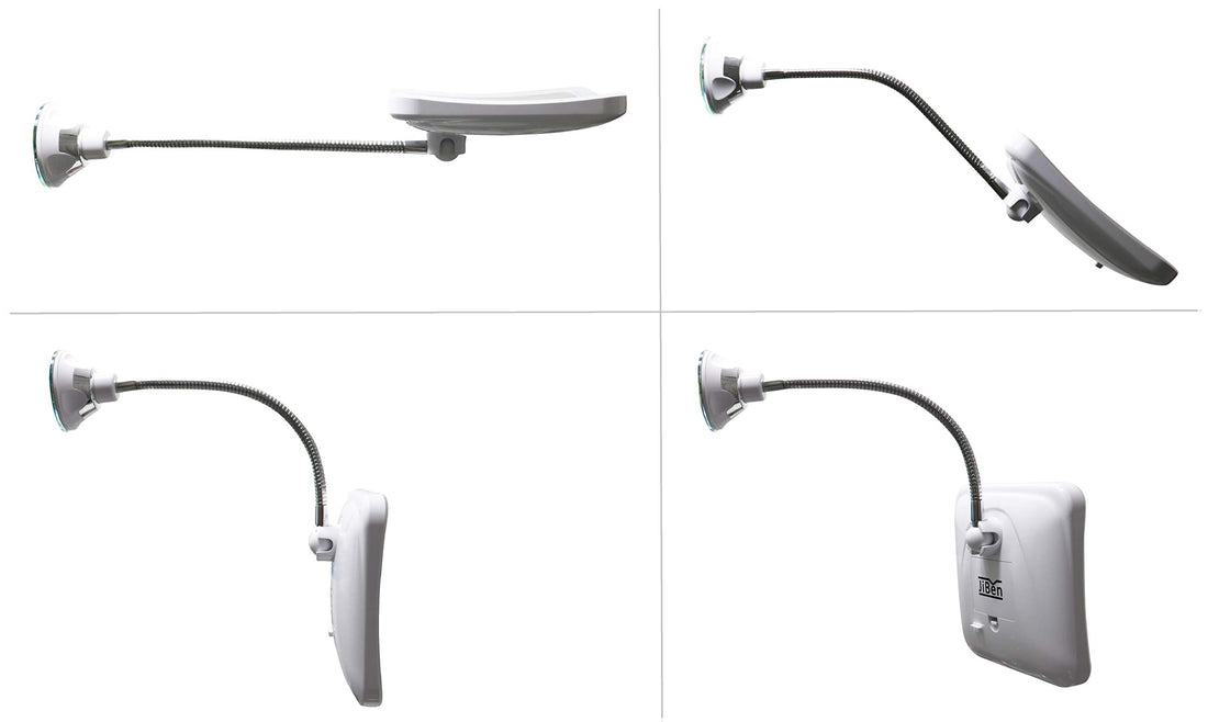 JiBen Square Flexible Gooseneck LED Lighted 10X Magnifying Makeup Mirror, Power Locking Suction Cup, Bright Diffused Light, 360 Degree Swivel, Portable Cordless Travel and Home Bathroom Vanity Mirror