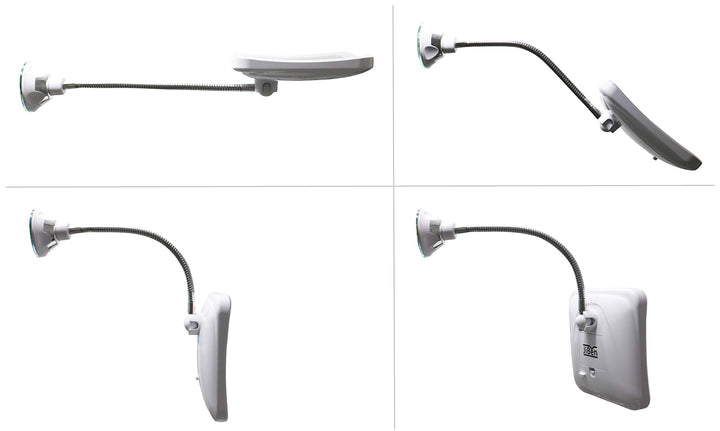 JiBen Square Flexible Gooseneck LED Lighted 10X Magnifying Makeup Mirror, Power Locking Suction Cup, Bright Diffused Light, 360 Degree Swivel, Portable Cordless Travel and Home Bathroom Vanity Mirror