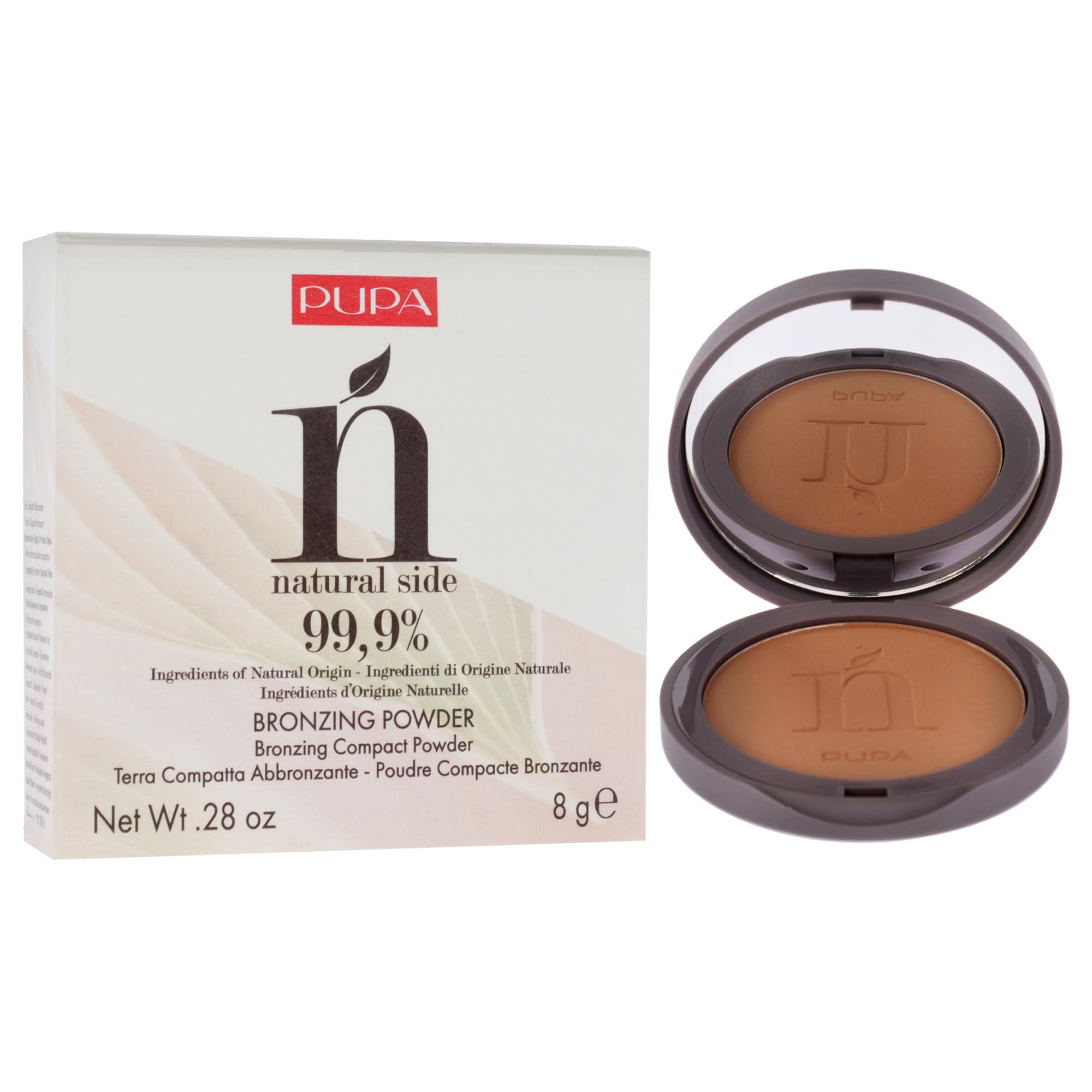 Pupa Milano Natural Side Bronzing Powder - Compact Bronzing Powder 99.9% Ingredients of Natural Origin - Gives Your Face a Natural Even-Looking Tan - 002 Natural Bronze - 0.28 Oz